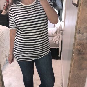 ESSENTIALS Zara large navy blue & white cotton top